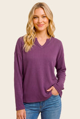 Plum Split Neck Oversized Brushed Knit Top