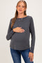 Navy Brushed Knit Long Sleeve Maternity Top
