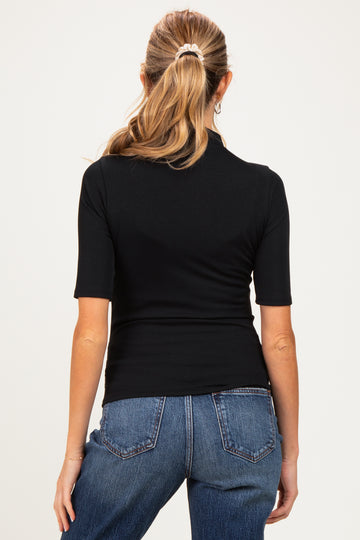 Black Funnel Neck Elbow Sleeve Top
