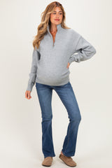 Grey Half Zip Mock Neck Maternity Sweater