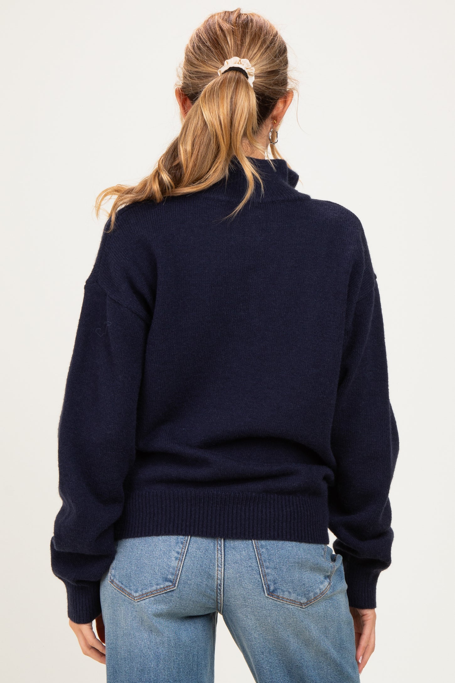 Navy Half Zip Mock Neck Maternity Sweater