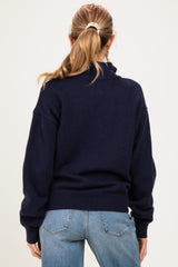 Navy Half Zip Mock Neck Maternity Sweater