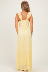 Yellow Textured Short Sleeve Sweetheart Maxi Dress