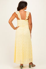 Yellow Textured Short Sleeve Sweetheart Maternity Maxi Dress