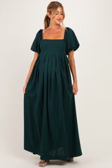 Hunter Green Square Neck Puff Sleeve Maternity Maxi Dress