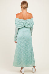 Seafoam Lace Off Shoulder Long Sleeve Maternity Maxi Dress