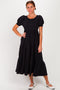 Black Solid Short Sleeve Tiered Maternity Maxi Dress