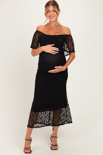 Black Off Shoulder Lace Maternity Maxi Dress