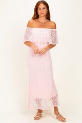 Light Pink Off Shoulder Lace Maxi Dress