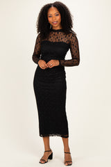 Black Lace Mock Neck Long Sleeve Maternity Maxi Dress