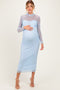 Light Blue Lace Mock Neck Long Sleeve Maternity Maxi Dress