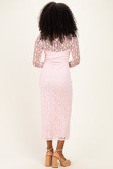 Light Pink Lace Mock Neck Long Sleeve Maternity Maxi Dress