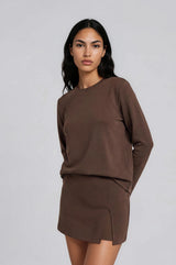 Brown Crew Neck Long Sleeve Top