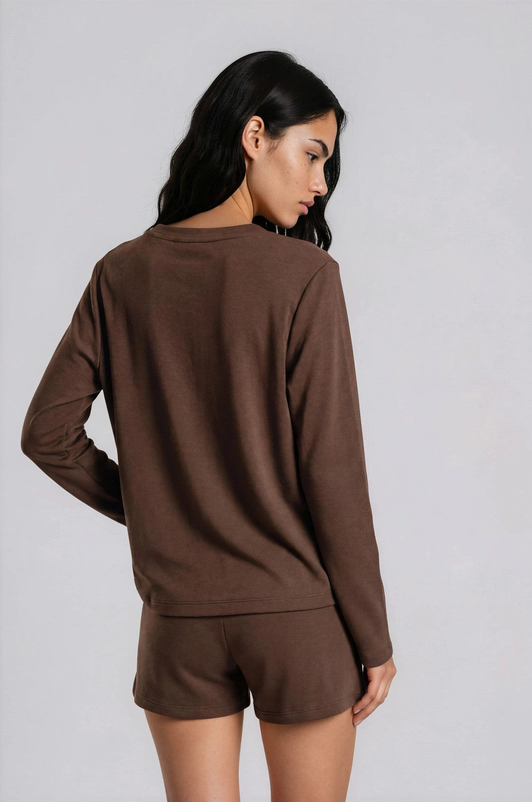 Brown Crew Neck Long Sleeve Top