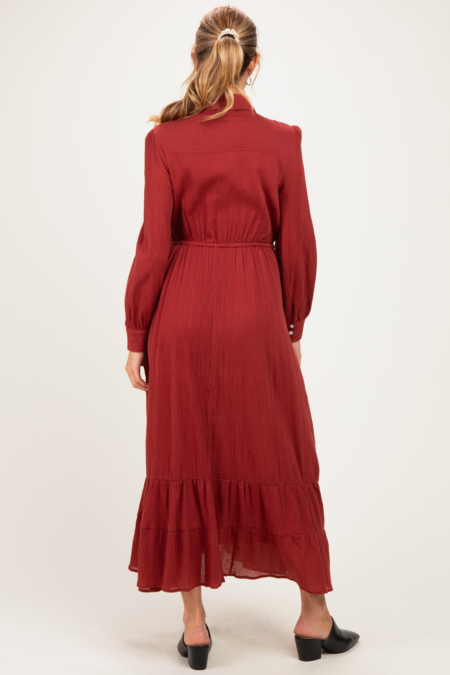Terracotta Pleated Front Button Down Maternity Maxi Dress