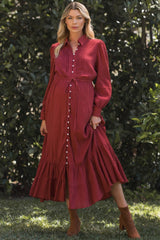 Terracotta Pleated Front Button Down Maternity Maxi Dress