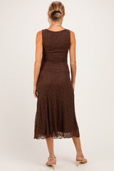 Dark Brown Lace Ruched Maternity Midi Tank Dress