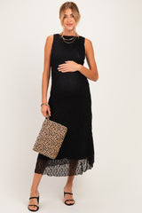 Black Lace Ruched Maternity Midi Tank Dress
