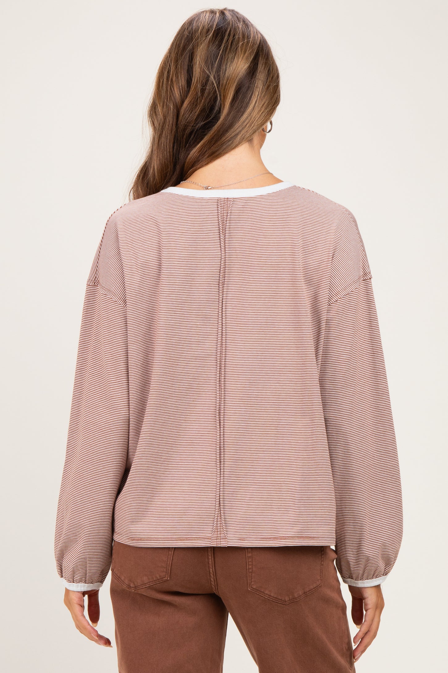 Brick Striped Boat Neck Long Sleeve Maternity Top