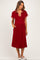 Burgundy Color Rib Band Trim Side Slit Maternity Midi Dress