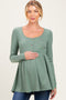 Sage Scoop Neck Button Front Long Sleeve Babydoll Maternity Top