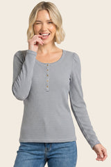 Blue Pinstriped Scoop Neck Maternity Henley Top
