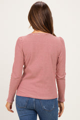 Red Pinstriped Scoop Neck Maternity Henley Top