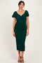 Hunter Green Knit Twisted Bust Short Sleeve Midi Dress