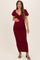 Burgundy Knit Twisted Bust Short Sleeve Maternity Midi Dress