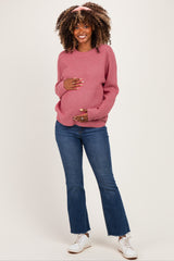 Pink Waffle Textured Maternity Sweater
