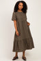 Brown Gingham Short Sleeve Midi Dress
