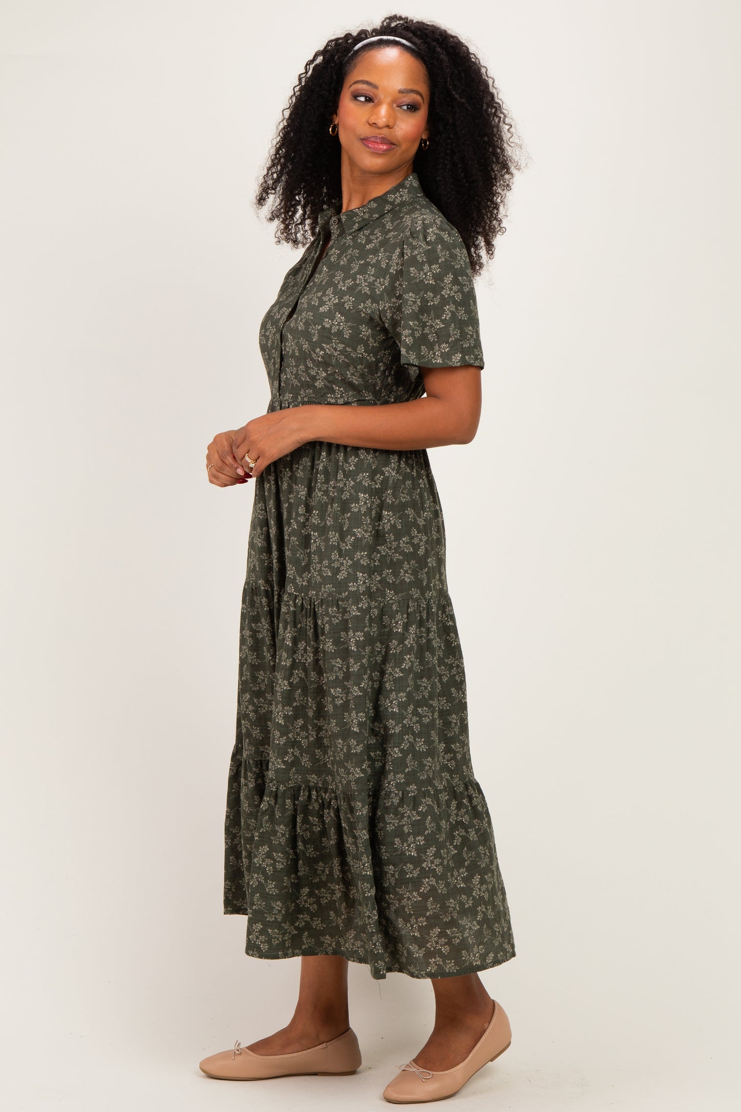 Green Floral Collared Maxi Dress