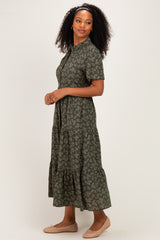 Green Floral Collared Maxi Dress