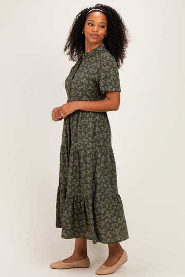 Green Floral Collared Maxi Dress