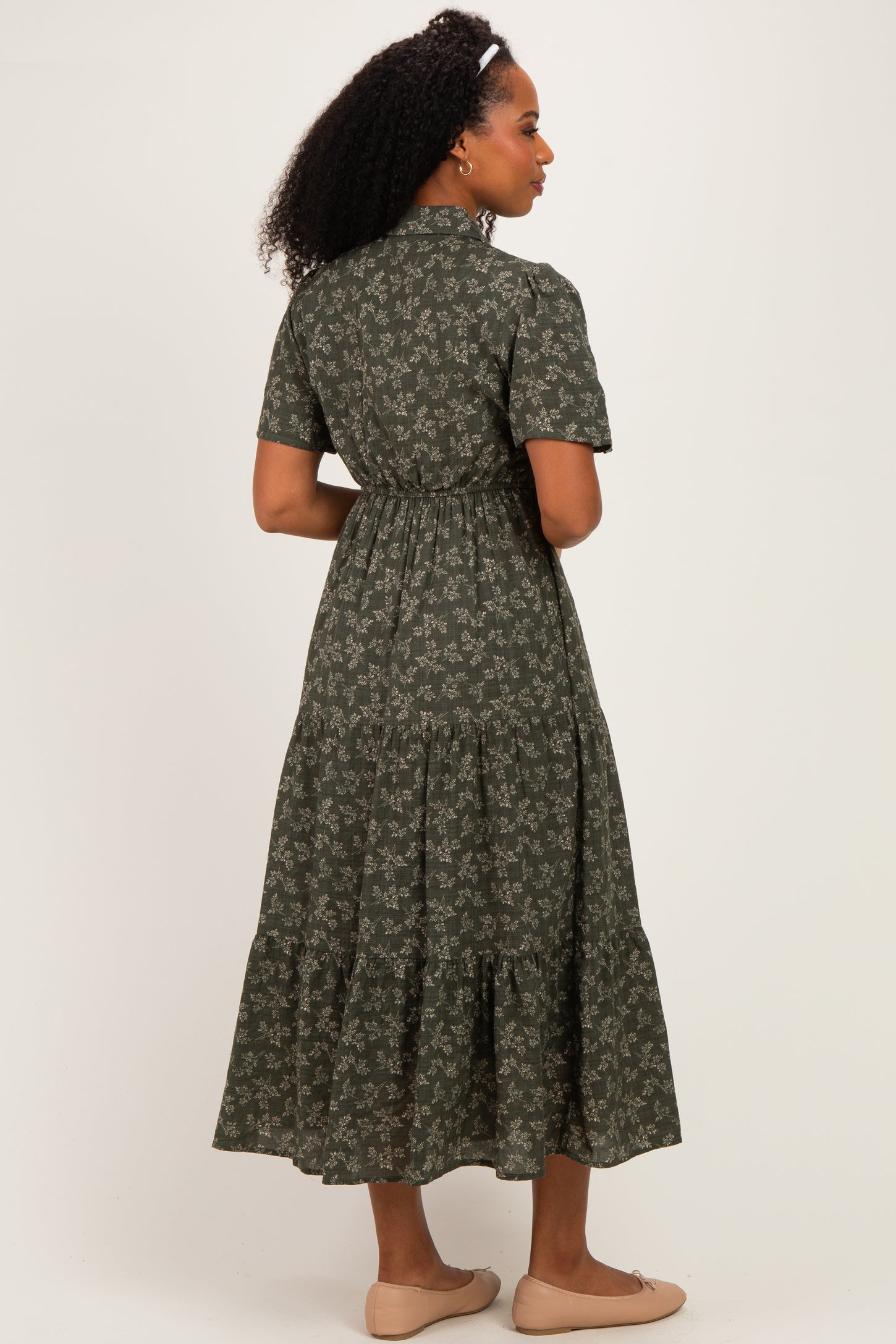 Green Floral Collared Maxi Dress