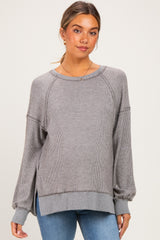 Grey Two Tone Oversized Thermal Knit Maternity Top