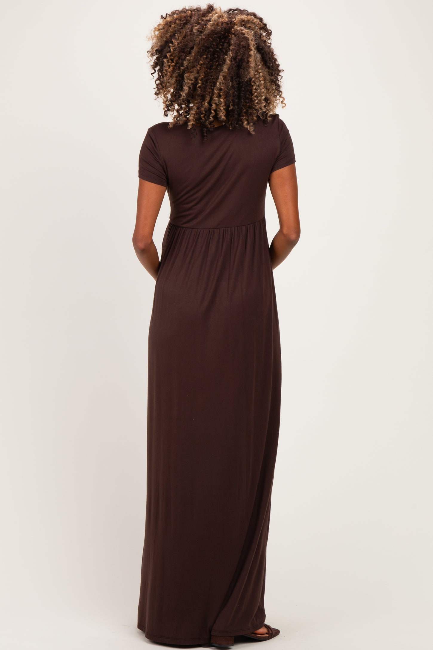 PinkBlush Brown Draped Maternity/Nursing Maxi Dress