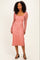 Pink Floral Lace Long Sleeve Square Neck Midi Dress