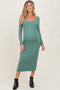 Olive Scoop Neck Long Sleeve Maternity Midi Dress