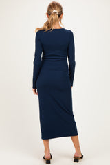 Navy Scoop Neck Long Sleeve Maternity Midi Dress