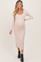 Beige Scoop Neck Long Sleeve Maternity Midi Dress