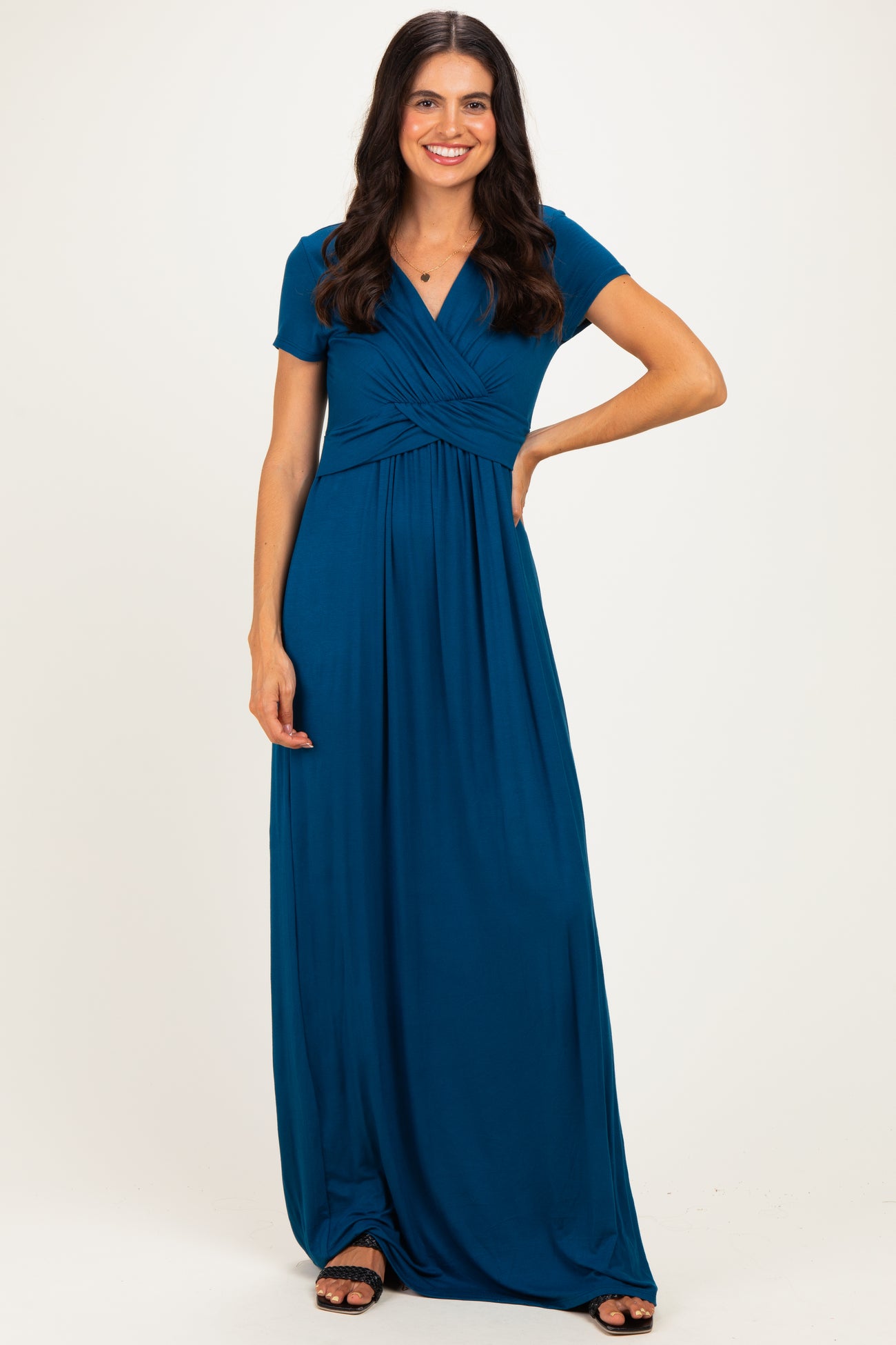 PinkBlush Teal Draped Maternity/Nursing Maxi Dress