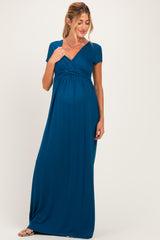 PinkBlush Teal Draped Maternity/Nursing Maxi Dress