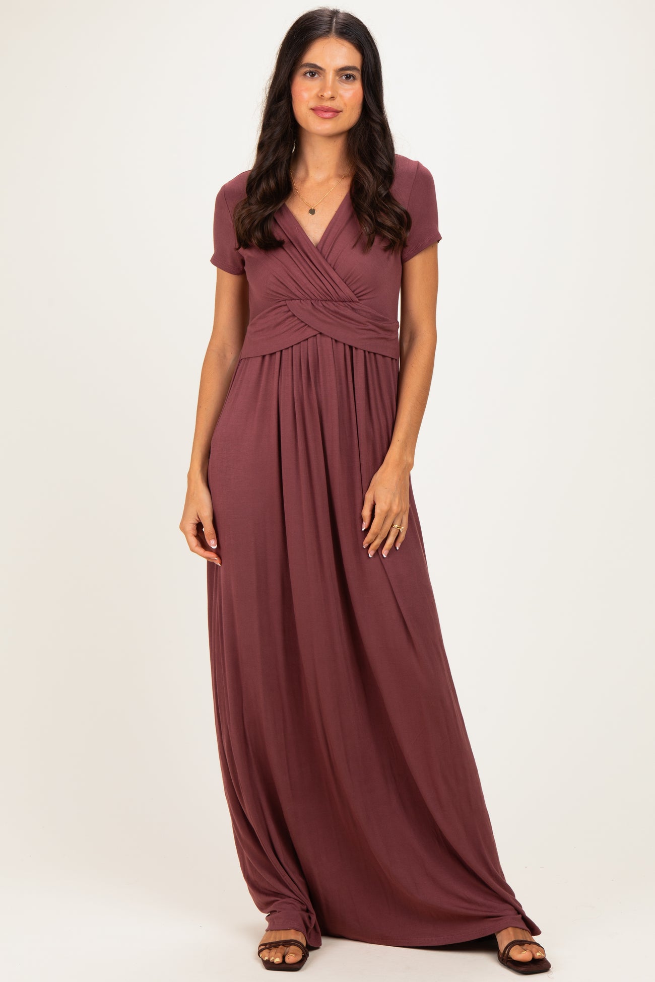 PinkBlush Red Brown Draped Maternity/Nursing Maxi Dress