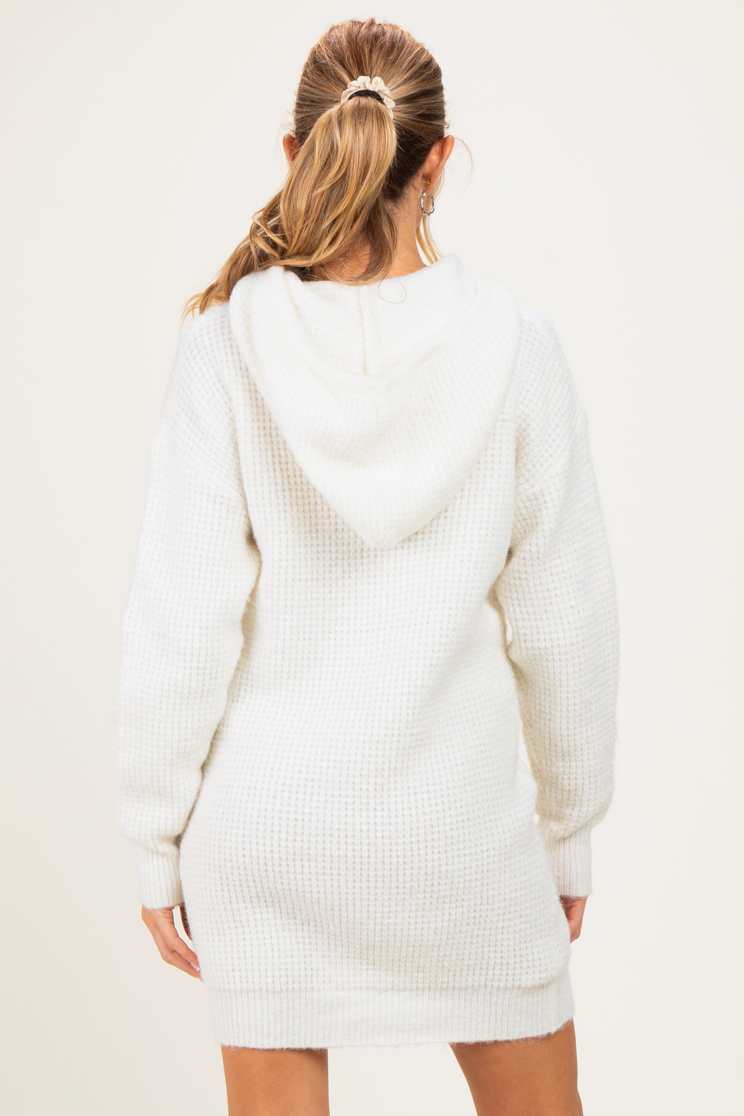 Ivory Chunky Waffle Knit Hooded Maternity Tunic Dress