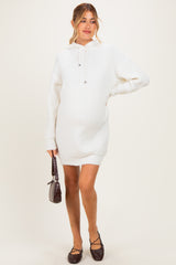 Ivory Chunky Waffle Knit Hooded Maternity Tunic Dress