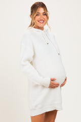 Ivory Chunky Waffle Knit Hooded Maternity Tunic Dress