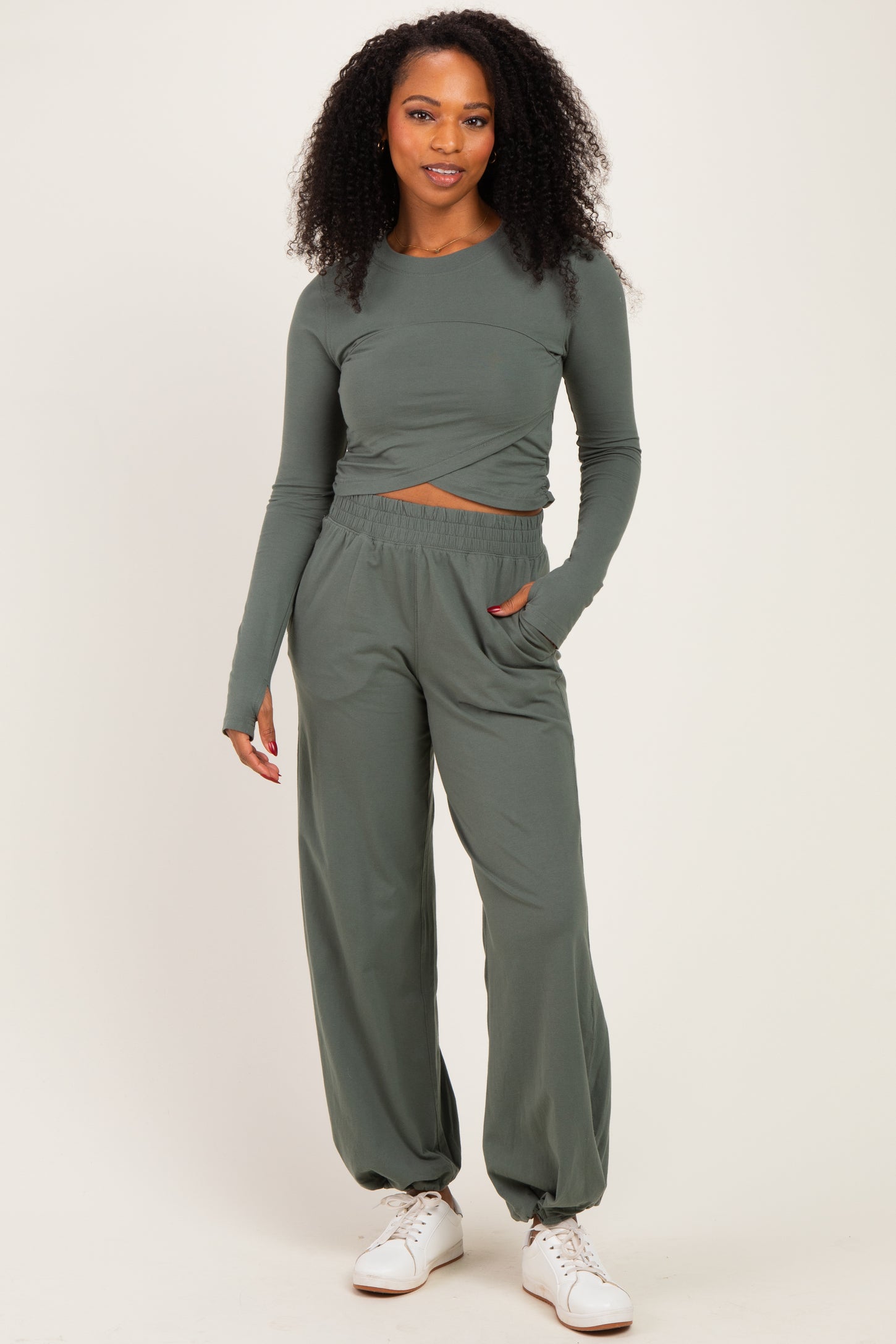 Smoky Fern Cropped Long Sleeve Pant Set