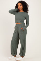 Smoky Fern Cropped Long Sleeve Pant Set
