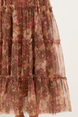 Light Brown Floral Polka Dot Tulle Maternity Midi Dress